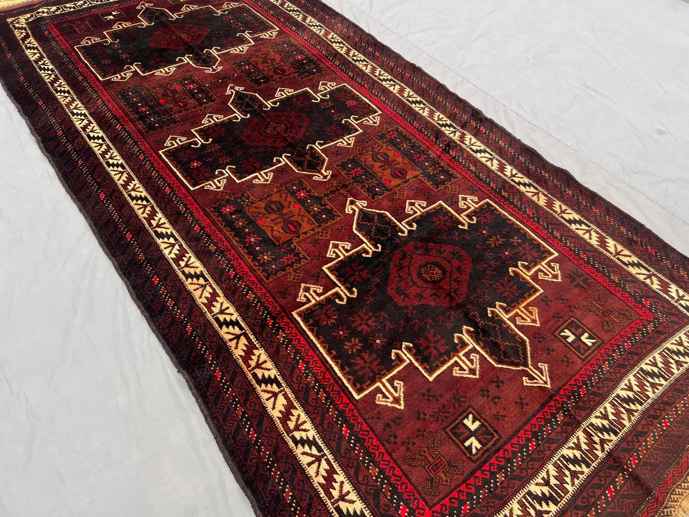 5x10 ft Vintage Afghan Runner Rug, Hand Knotted Wool Tribal Geometric Carpet, Wide Soft Pile Hallway Rug, Living Room Rug Decor