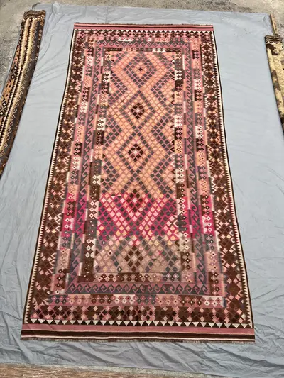 8x16 antique afghan handmade kilim rug, geometric wool area rug, Oriental Terracotta Rare Rug Hand woven Maima