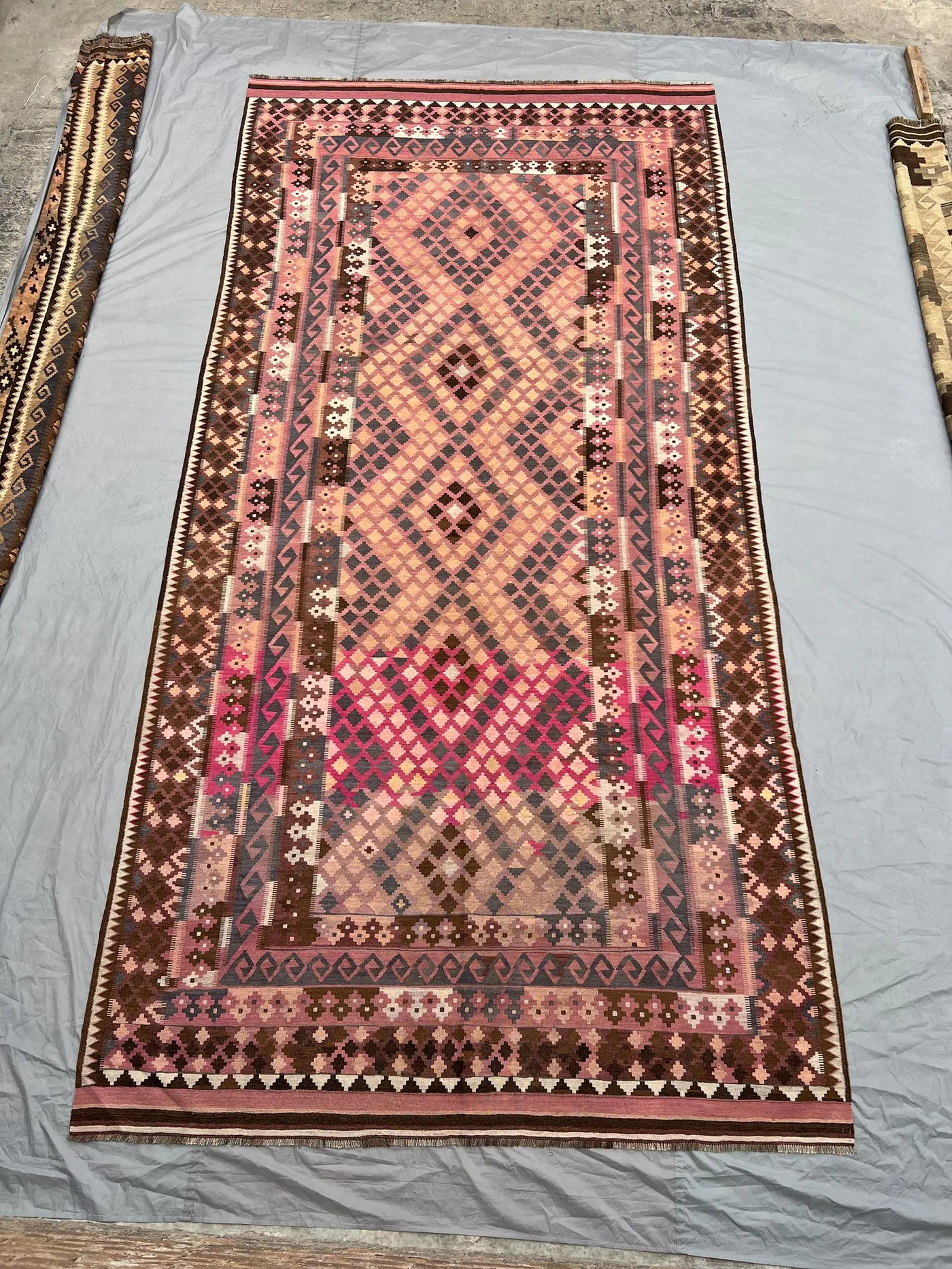 8x16 antique afghan handmade kilim rug, geometric wool area rug, Oriental Terracotta Rare Rug Hand woven Maimana Kilim, Living Room Rug