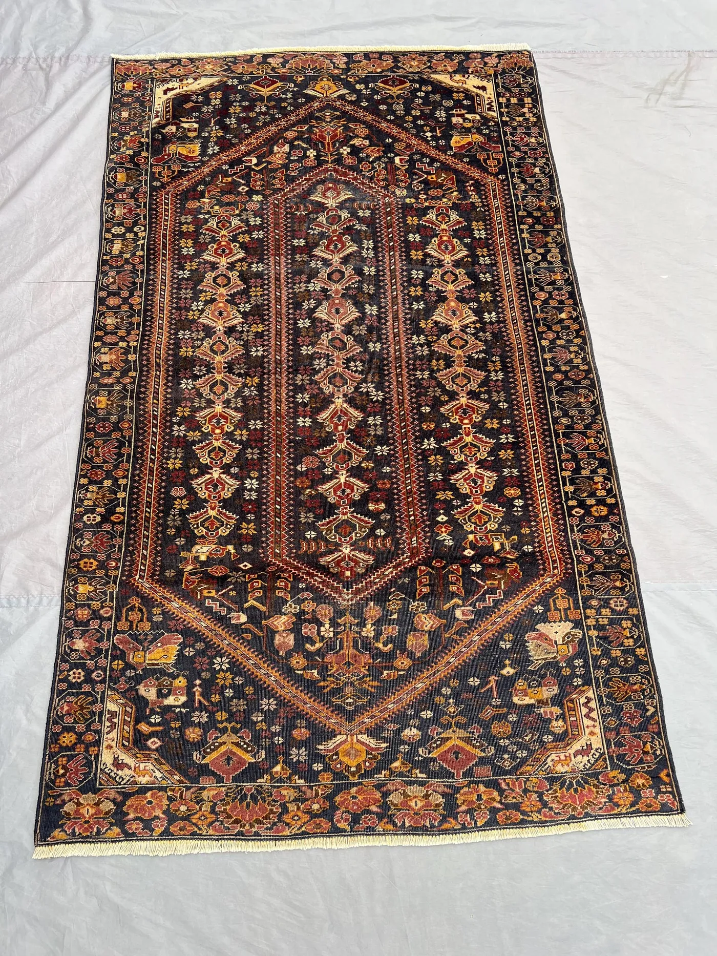 4 x 6 ft Afghan Hand Knotted Vintage Balochi Rug Black Red Floral Tree Pattern Low Pile One Of A Kind Tribal Luxury Wool Rug