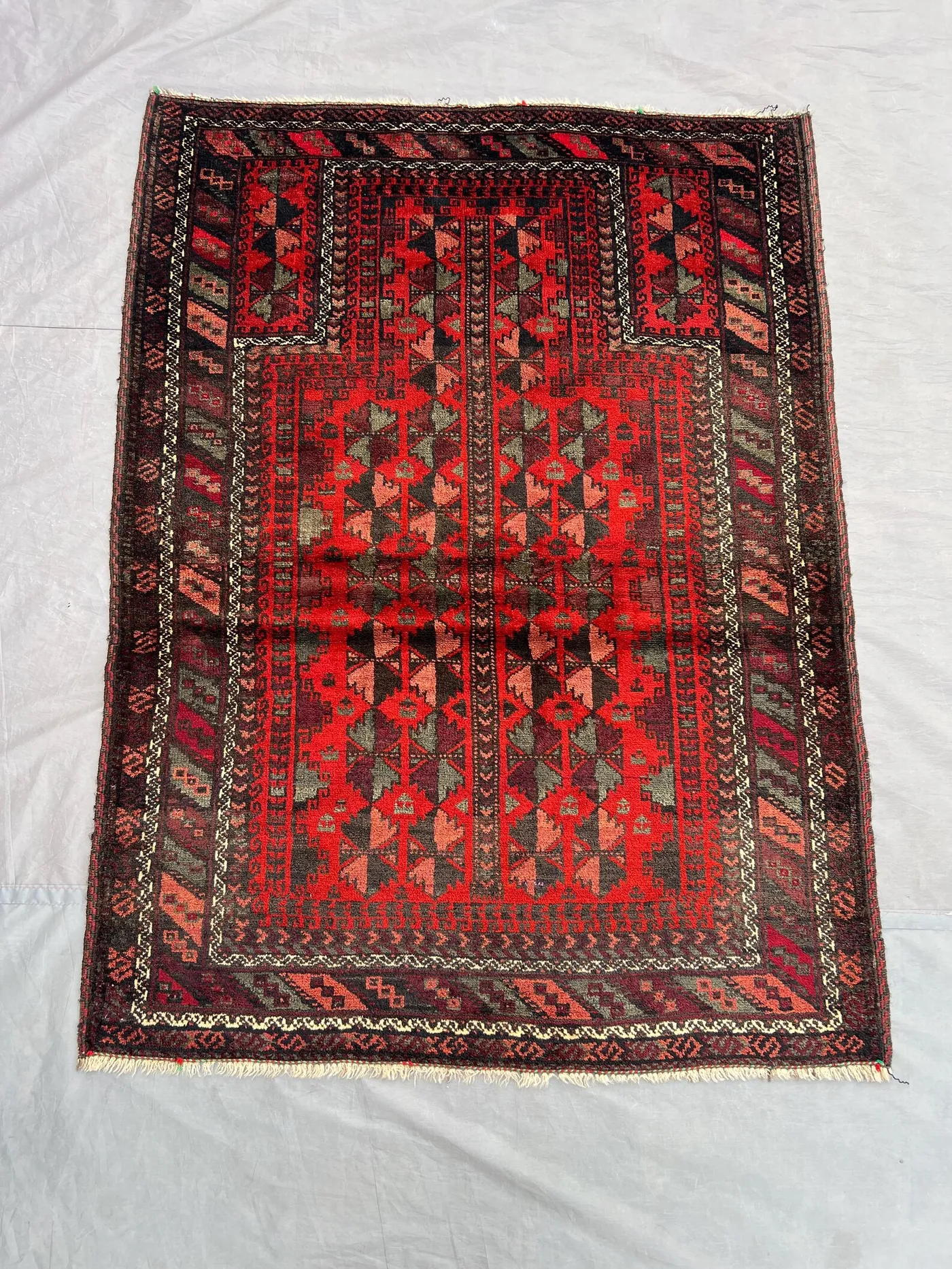 3 x 4 ft Afghan Hand Knotted Vintage Turkoman Ersari Prayer Rug Red Brown Soft Wool Tribal Geometric One Of A Kind Oriental rug
