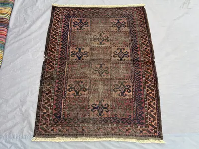 3'4 x 4'3 ft Semi Antique 1920s Caucasian Style Rug, Low Pile Distressed Tribal Carpet, Rare Vintage Collectib