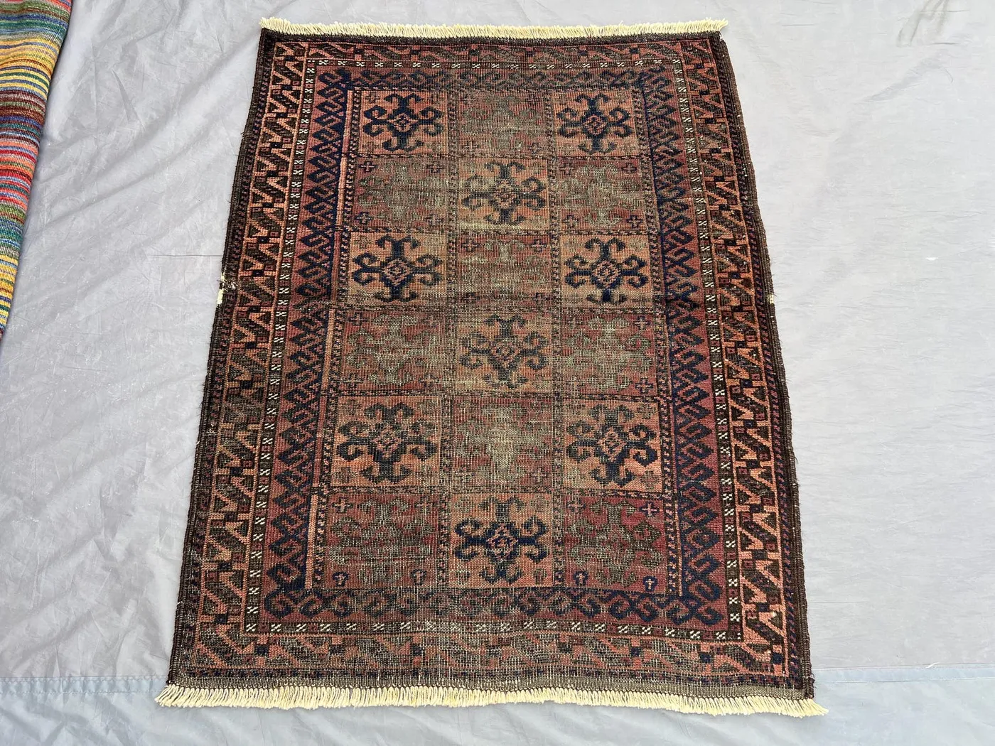 3'4 x 4'3 ft Semi Antique 1920s Caucasian Style Rug, Low Pile Distressed Tribal Carpet, Rare Vintage Collectible Oriental Area Rug