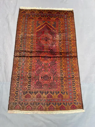 3 x 5 ft Afghan Hand Knotted Vintage Balochi Rug Red Brown Tribal Geometric Soft Wool One Of A Kind Traditiona