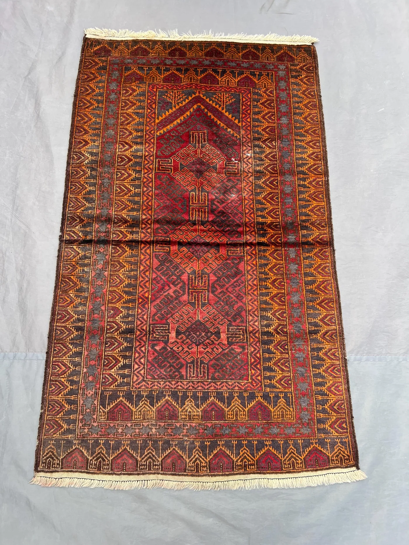 3 x 5 ft Afghan Hand Knotted Vintage Balochi Rug Red Brown Tribal Geometric Soft Wool One Of A Kind Traditional Nomadic Rug