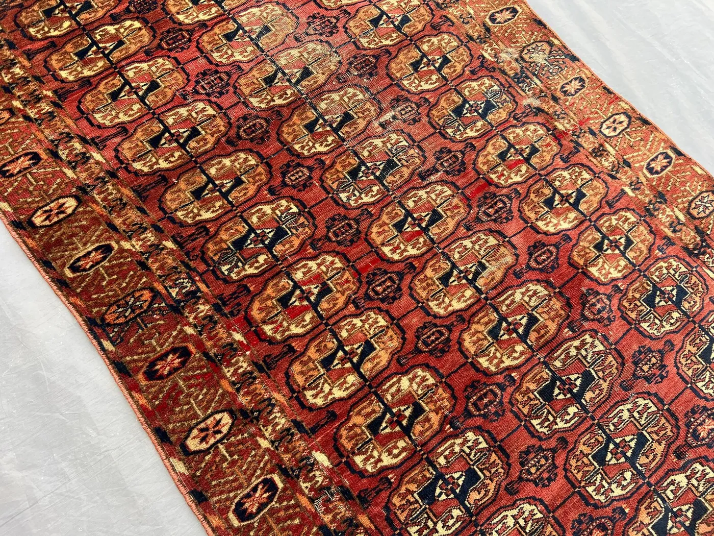 3'1 x 4'9 Antique Afghan Hand Knotted Rug Low Pile Distressed Faded Carpet Tribal Wool Area Rug Rare Oriental Rug, Tekke Turkmen Bukhara Rug