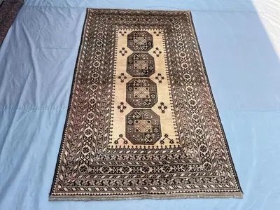 4x7 Afghan Hand Knotted Vintage Bokhara Teke Rug Distressed Terracotta Tribal Design Soft Pile | living room, 