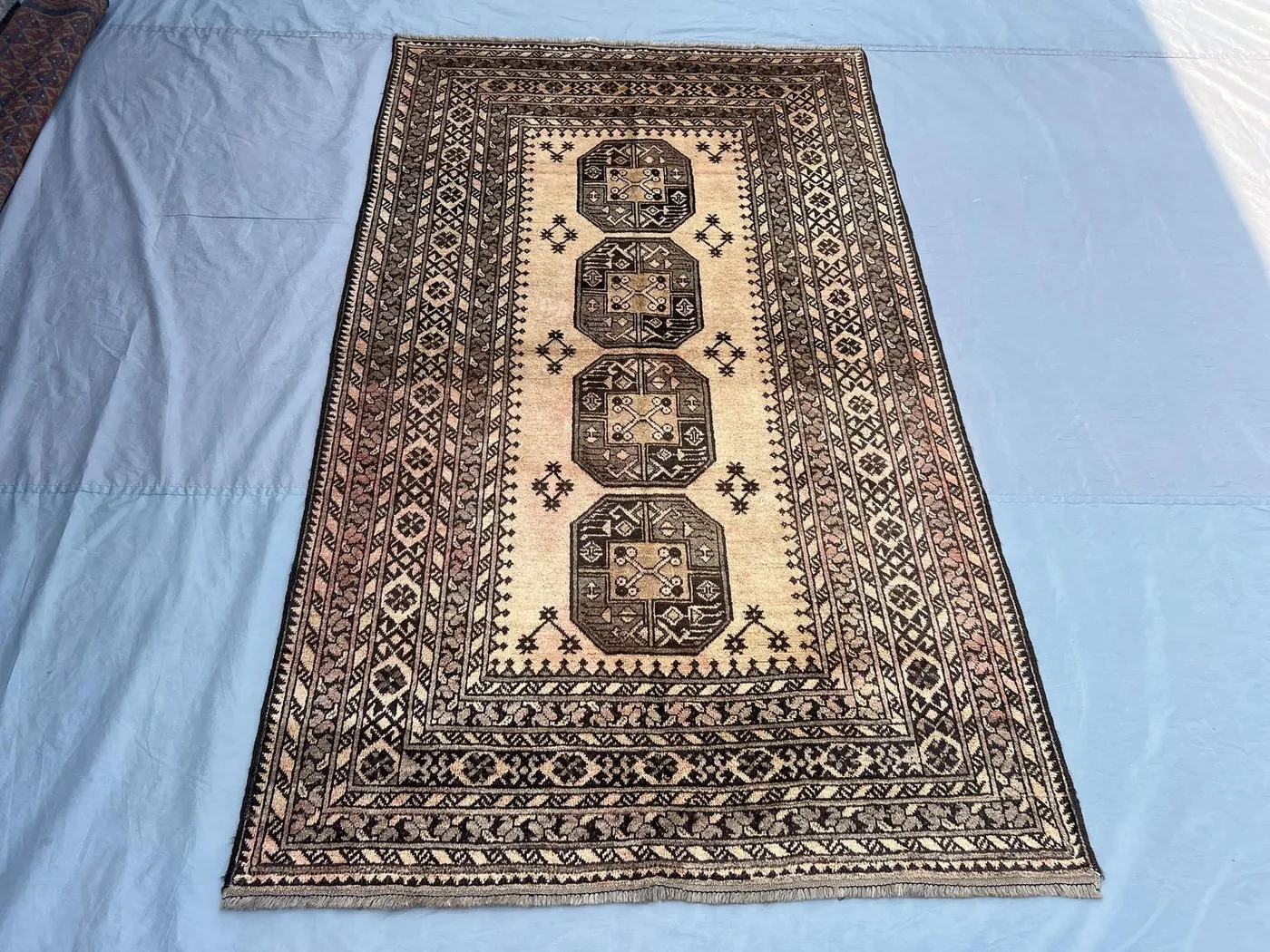 4x7 Afghan Hand Knotted Vintage Bokhara Teke Rug Distressed Terracotta Tribal Design Soft Pile | living room, rug for study room, home decor