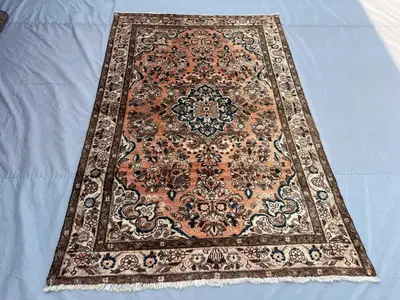 5 x 7 Afghan Hand Knotted Vintage Terracotta Faded Floral Medallion Rug Distressed Balochi Design Unique | liv