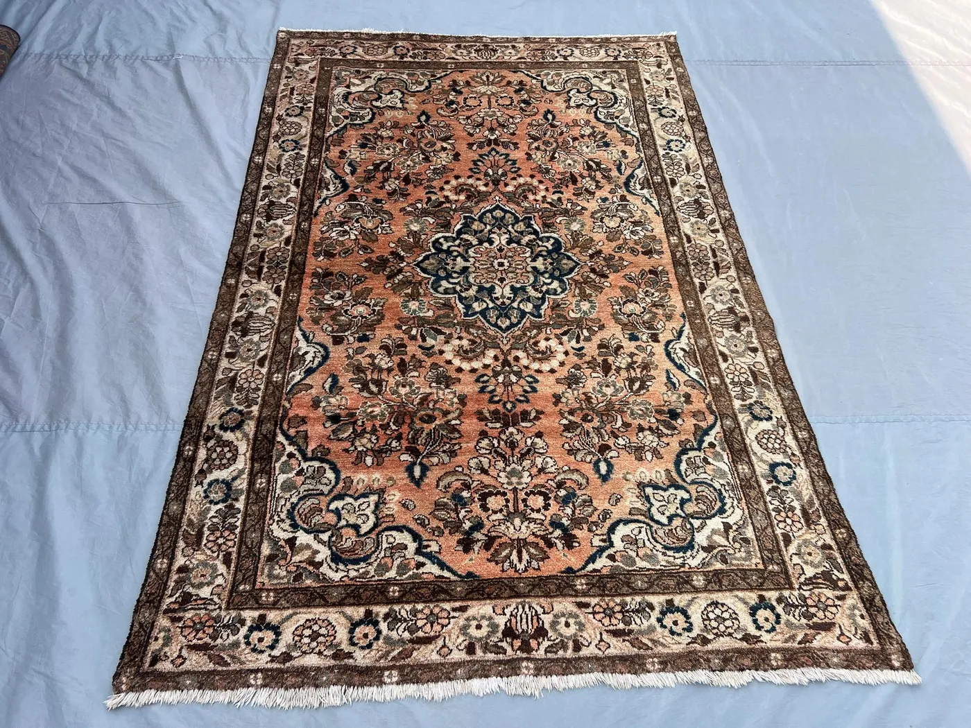 5 x 7 Afghan Hand Knotted Vintage Terracotta Faded Floral Medallion Rug Distressed Balochi Design Unique | living room, study room decor rug