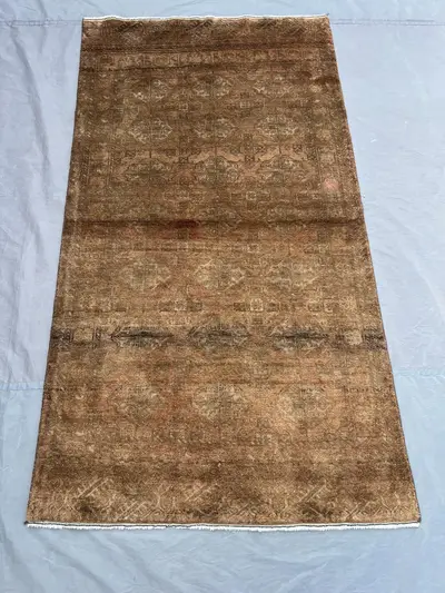 3 x 6 ft Vintage Afghan Hand Knotted Bokhara Rug, Terracotta Faded Turkoman rug Tribal Soft Pile Area Rug Rare
