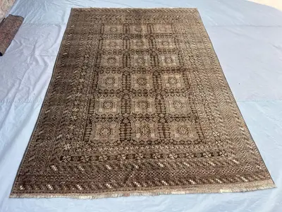 7 x 10 Afghan hand knotted vintage rug faded soft pile turkoman bokhara design rare oriental rug one of a kind