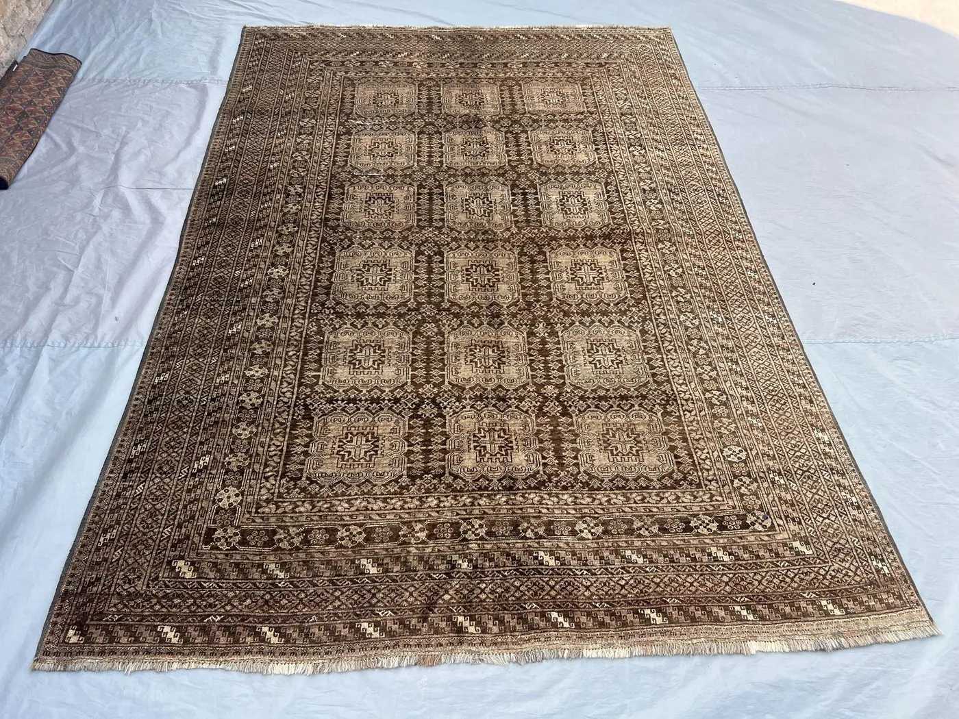 7 x 10 Afghan hand knotted vintage rug faded soft pile turkoman bokhara design rare oriental rug one of a kind home decor | living room rug