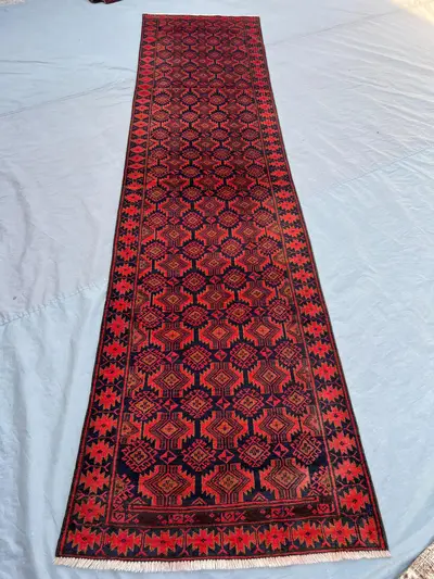 3 x 12 ft Afghan vintage hand knotted runner rug soft pile turkoman bashiri design rare one of a kind hallway 