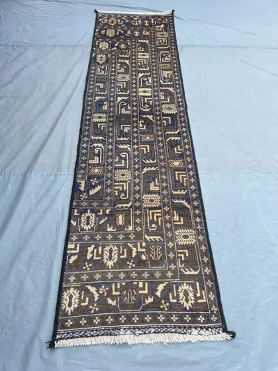 3 x 10 ft Afghan Hand Knotted Vintage Runner Rug Pictorial Baluchi Design Soft Pile One of a Kind Rare Orienta