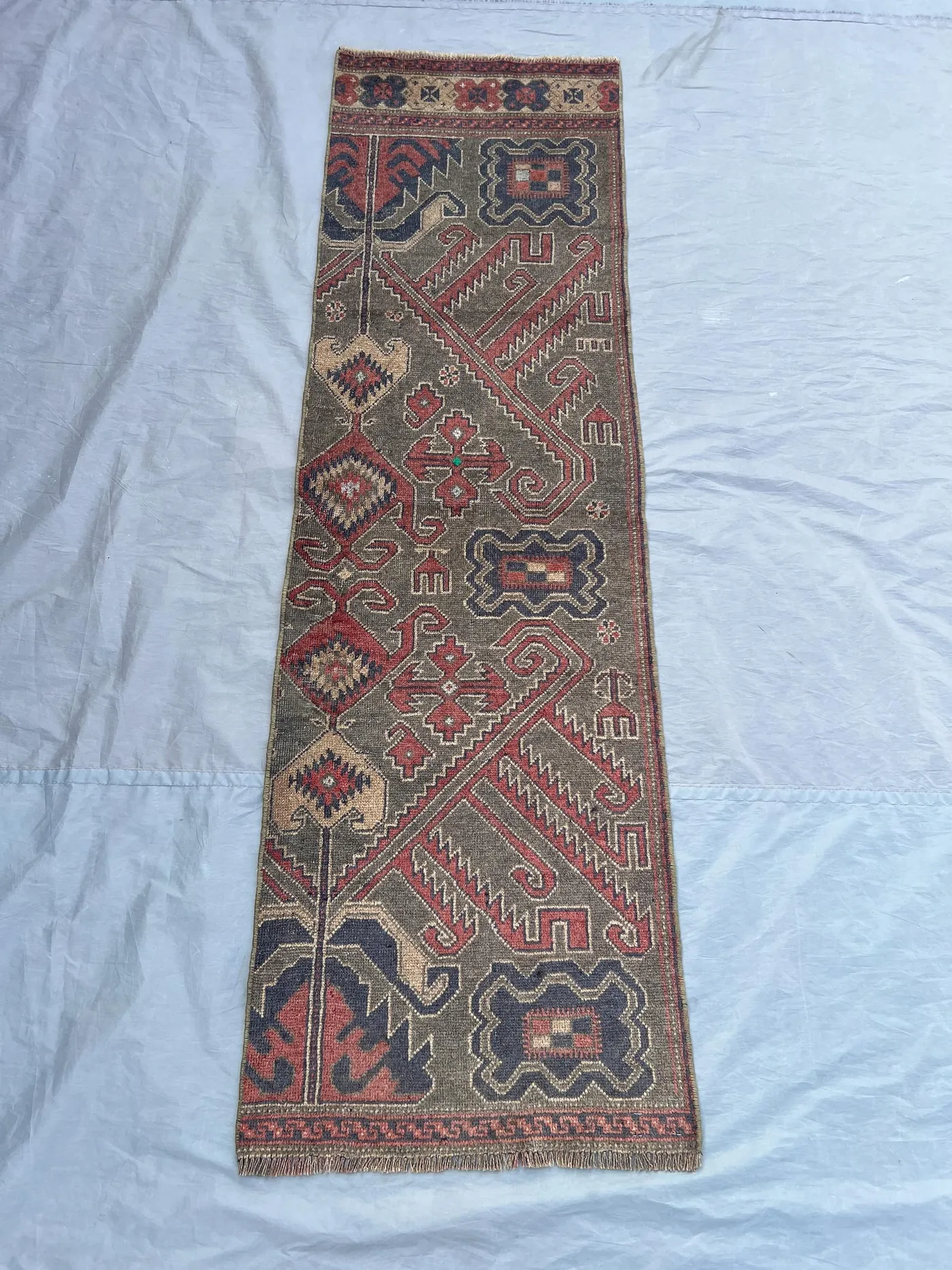 2 x 6 ft Turkish knotted vintage low pile runner rug caucasian style anatolian design rare one of a kind rug | living room & farmhouse decor