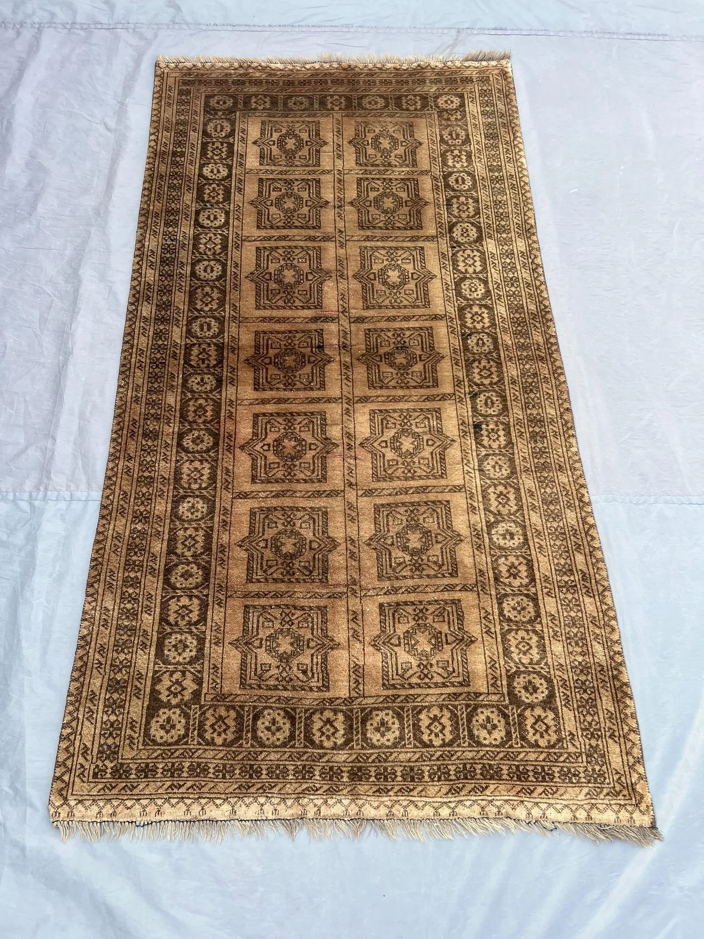 3 x 6 ft Afghan vintage hand knotted rug soft pile faded terracotta Bokhara design rare Turkoman rug one of a kind decor | living room decor