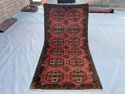 3 x 5'9 ft Vintage Turkmen Tekke Ersari Rug | Hand Knotted Tribal Wool Carpet | Rare Geometric Medallion Desig