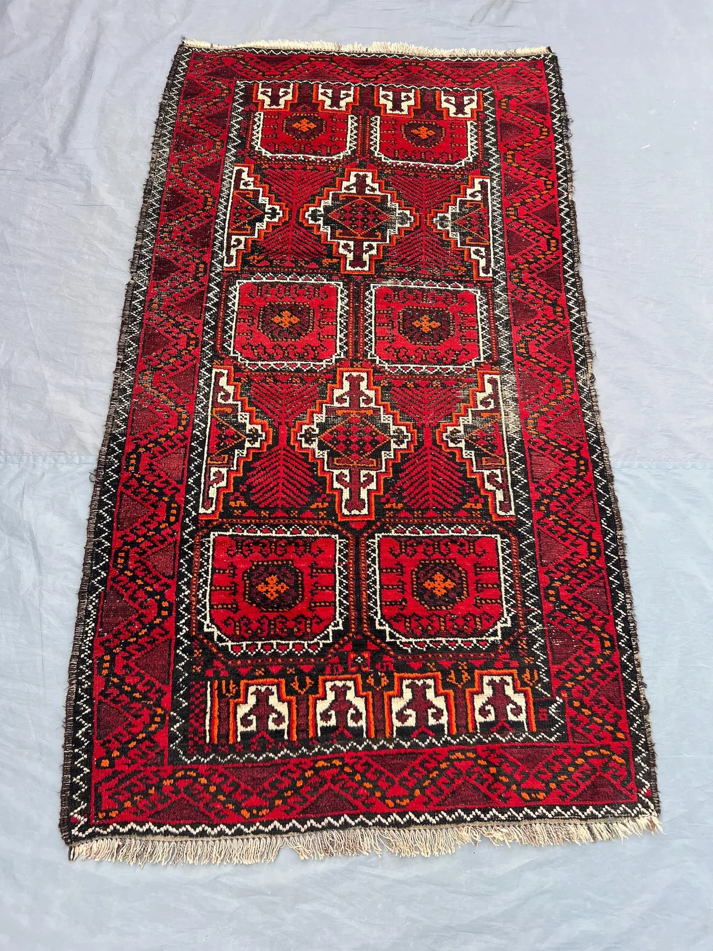 3'4 x 5'11 ft Antique Afghan Hand Knotted Rug Red Geometric Tribal Carpet Unique Oriental Vintage Wool Area Rug Kitchen Rug, Bedroom Rug