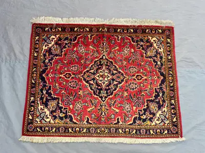 2 x 3 ft Afghan Hand Knotted Vintage Balochi Rug Red Navy Floral Medallion Design Soft Wool One Of A Kind Wall