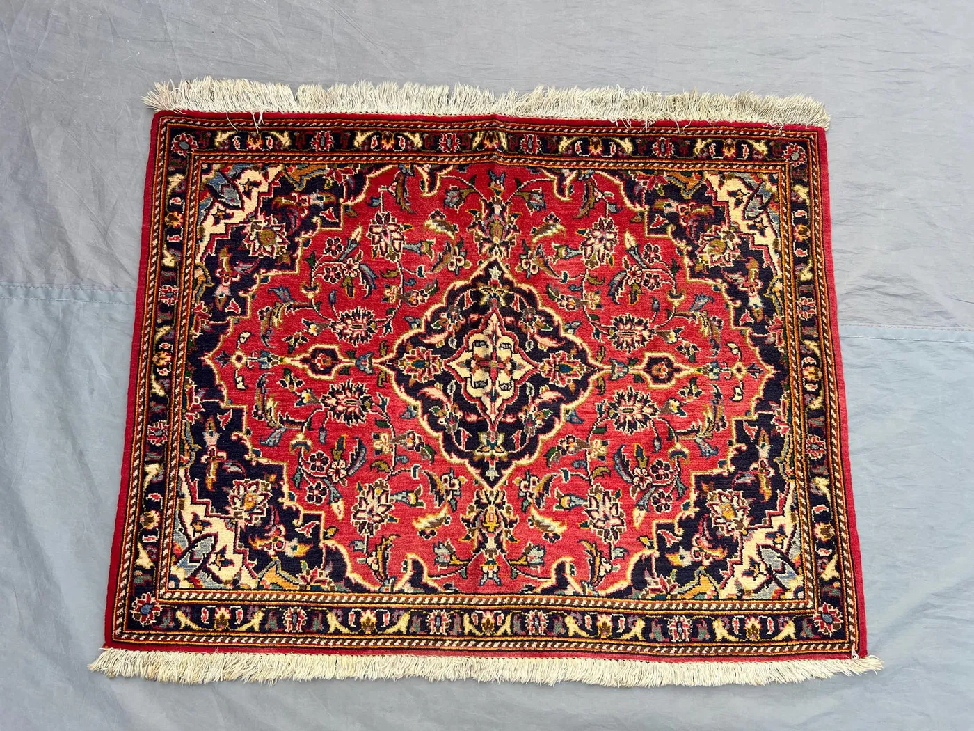 2 x 3 ft Afghan Hand Knotted Vintage Balochi Rug Red Navy Floral Medallion Design Soft Wool One Of A Kind Wall Hanging Decor rug