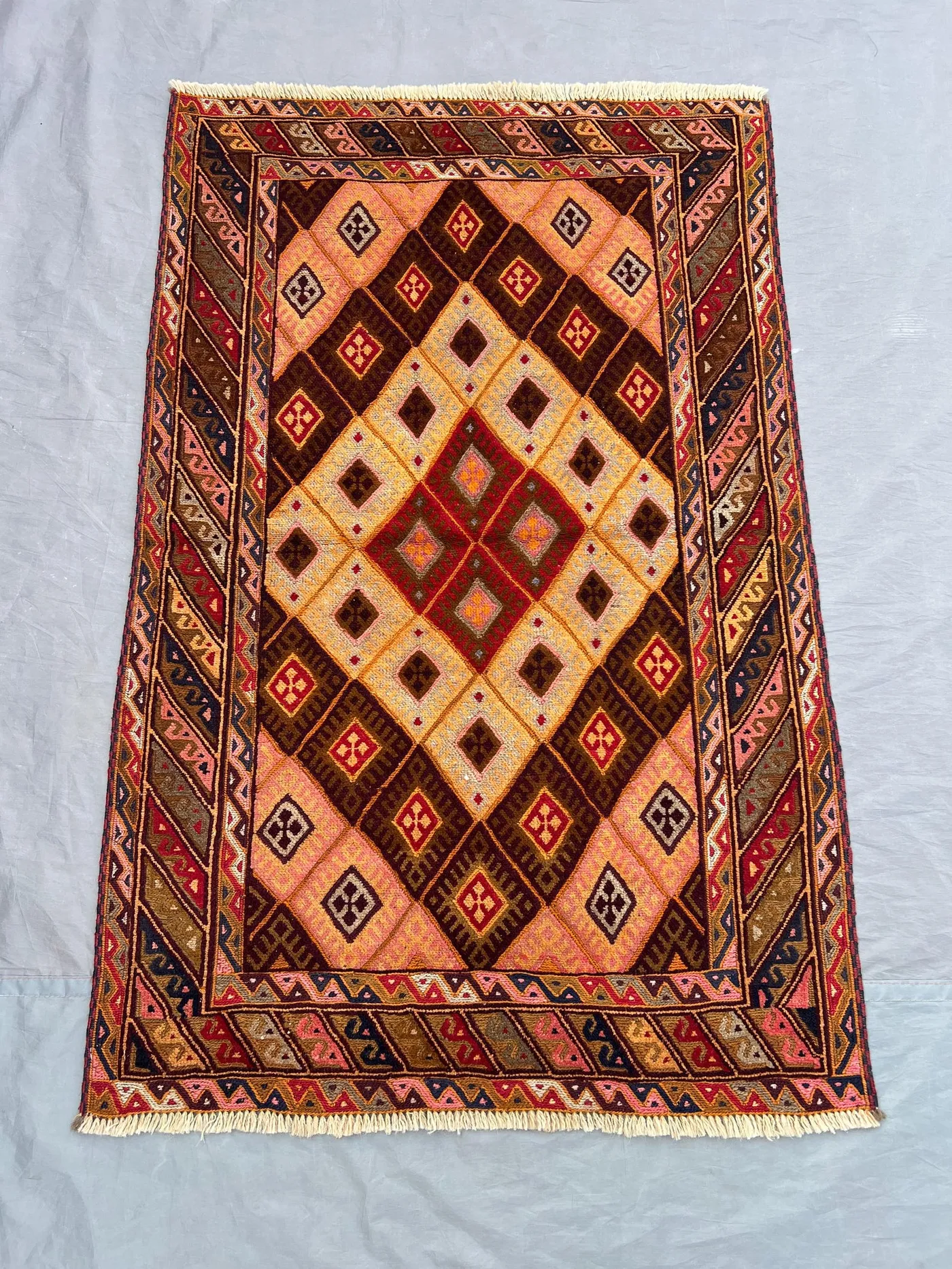 3x4 Afghan Hand Knotted Vintage Sumak Design Tribal Wool rug, Geometric Pattern Oriental Style Unique One of a Kind Decor | living room rug