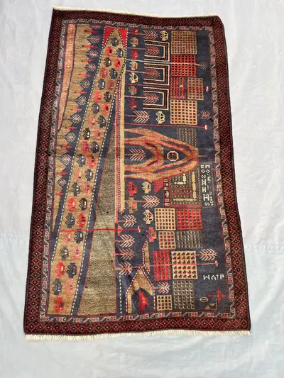 3x5 ft Afghan Hand Knotted Vintage Pictorial Rug Soft Wool Rare Town Scene Balochi Design One Of A Kind Collec