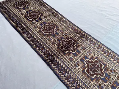 2'9 x 9'8 ft Vintage Afghan Hand Knotted Runner Rug, Tribal Wool Carpet, Long Oriental Hallway Rug, Geometric 