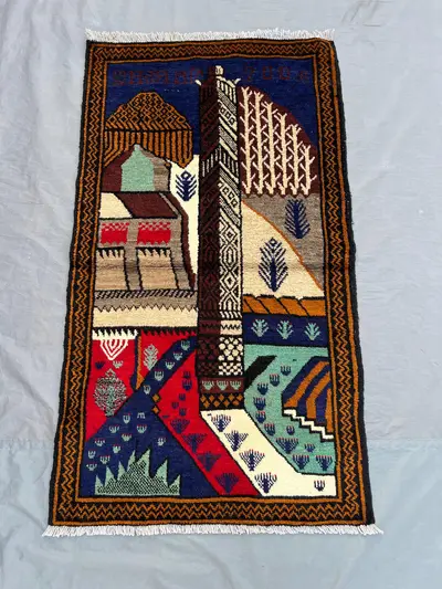 2'6 x 4'6 ft Afghan Vintage Hand Knotted Pictorial Rug Tribal Wool Carpet Colorful Oriental Art Design Unique 