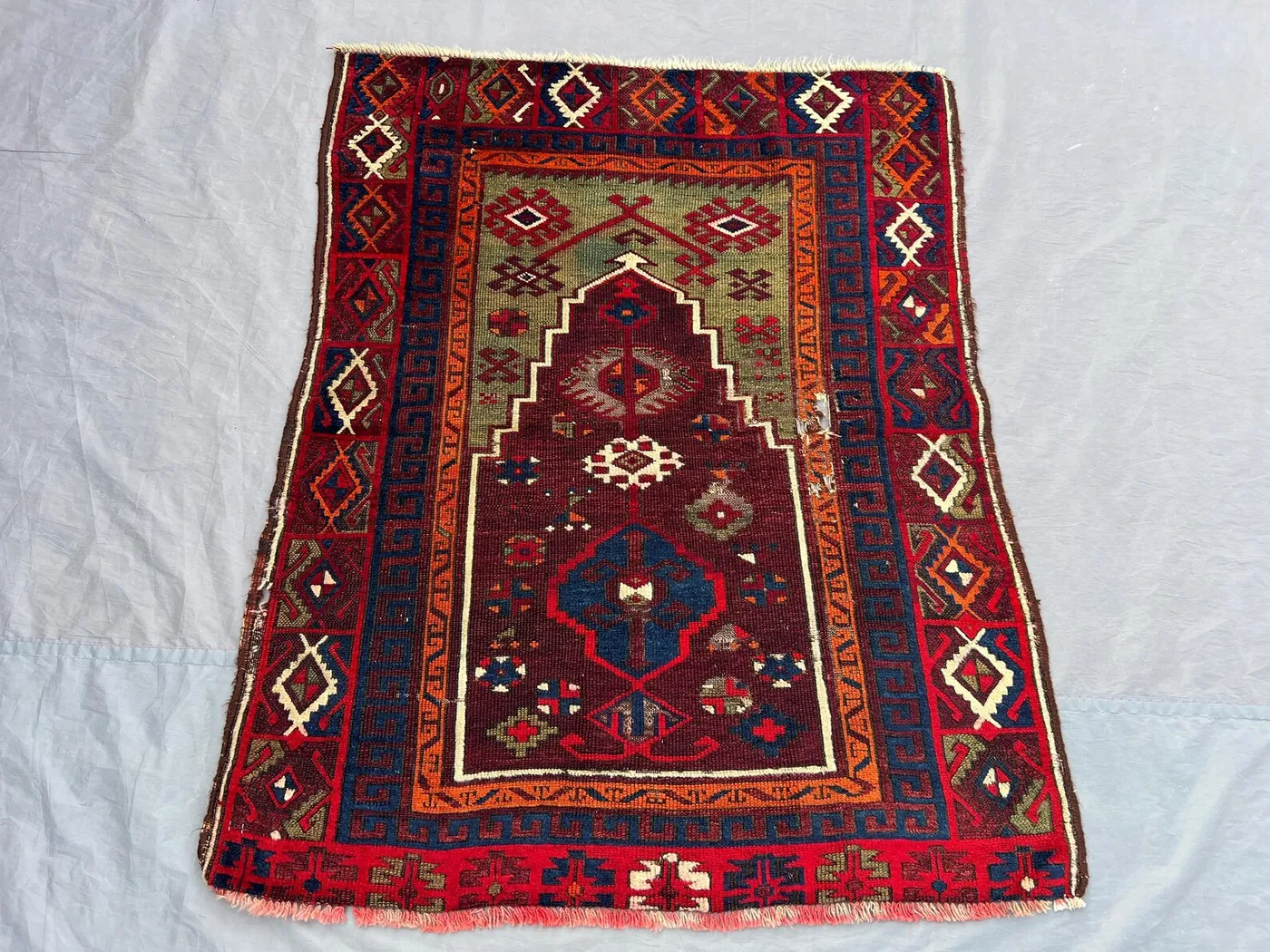3 x 4 ft Afghan Hand Knotted Vintage Balochi Rug Tribal Red Green Blue Geometric Design Soft Wool One Of A Kind Boho Area rug