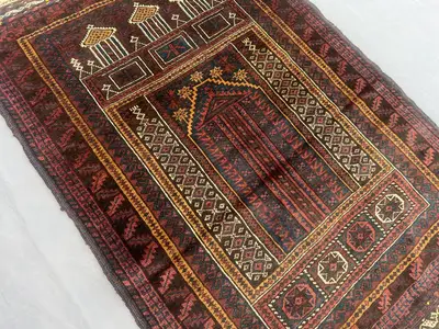 2'11 x 4'4 ft Antique Afghan Hand Knotted Baluch Prayer Rug Tribal Wool Carpet Rare Oriental Islamic Design Vi