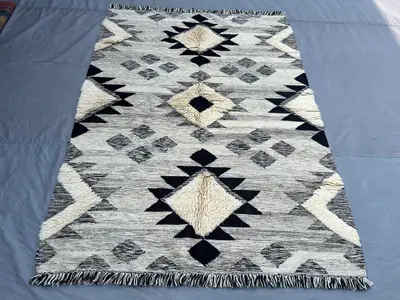 5'5x7'76ft Antique 1980s Handmade Kilim Rug Afghan Flat Weave Wool Carpet Tribal Geometric Area Rug Vintage De