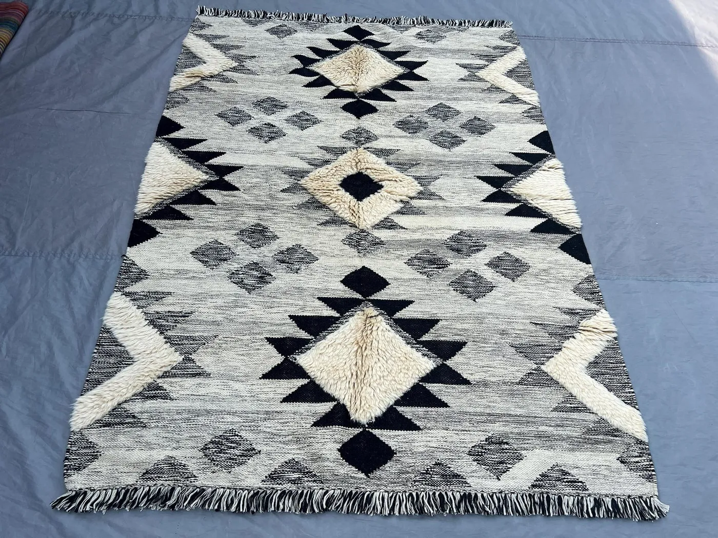 5'5x7'76ft Antique 1980s Handmade Kilim Rug Afghan Flat Weave Wool Carpet Tribal Geometric Area Rug Vintage Decor Bold Diamond Pattern Rug