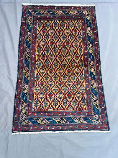 3 x 4'9 ft Antique Turkish Inspired Rug, Caucasian Style Rug, Rare Hand Knotted Tribal Carpet, Vintage Geometr