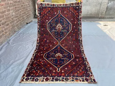 3'8 x 6'7 ft Antique Hand Knotted Rug, Turkish Inspired Caucasian Style Rug, Tribal Geometric Carpet, Rare Vin