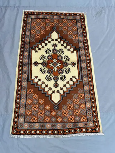 3 x 5 Vintage Moroccan Hand Knotted Tribal Rug, Geometric Oriental Carpet, Authentic Boho Area Rug, Unique Han