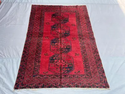 4'4 x 6 ft Antique Turkoman Ersari Rug, Elephant Foot Design, Hand Knotted Tribal Carpet, Rare Vintage Orienta