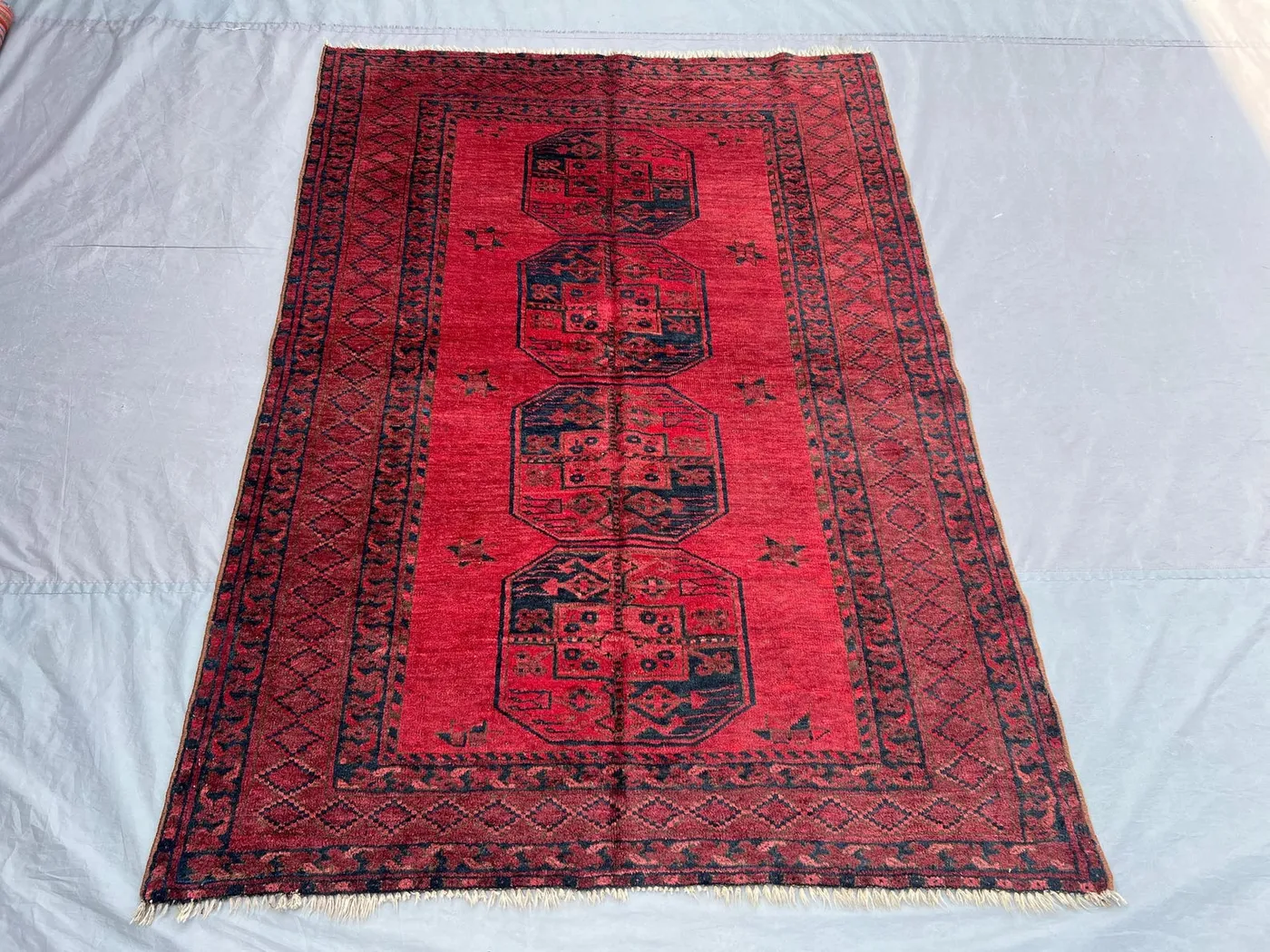 4'4 x 6 ft Antique Turkoman Ersari Rug, Elephant Foot Design, Hand Knotted Tribal Carpet, Rare Vintage Oriental Wool Area Rug, Kitchen Rug