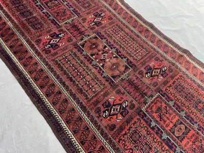 4'2 x 8'2 ft Antique 1900s Rug, Afghan Baluchi Rug, Hand Knotted Tribal Carpet, Soft Pile Geometric Oriental R
