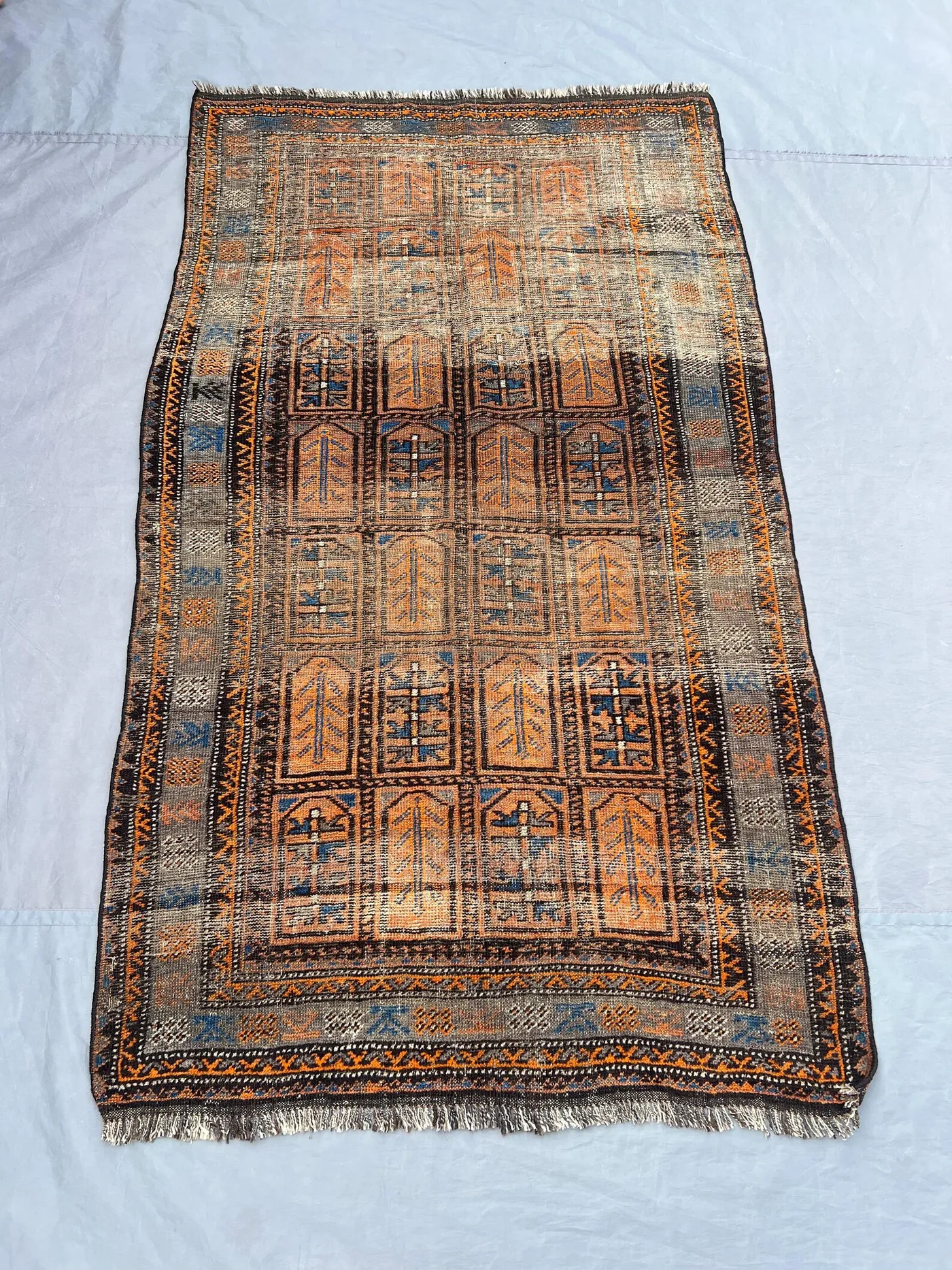 3'5 x 6 ft Antique Afghan Baluchi Rug, 1900s Hand Knotted Wool Carpet, Distressed Faded Tribal Oriental Geometric Area Rug, Bedroom Rug
