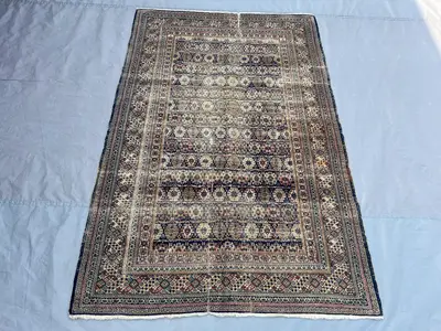 4 x 6 ft Turkish hand knotted vintage low pile rug geometric balochi design unique rug soft pile handmade orie