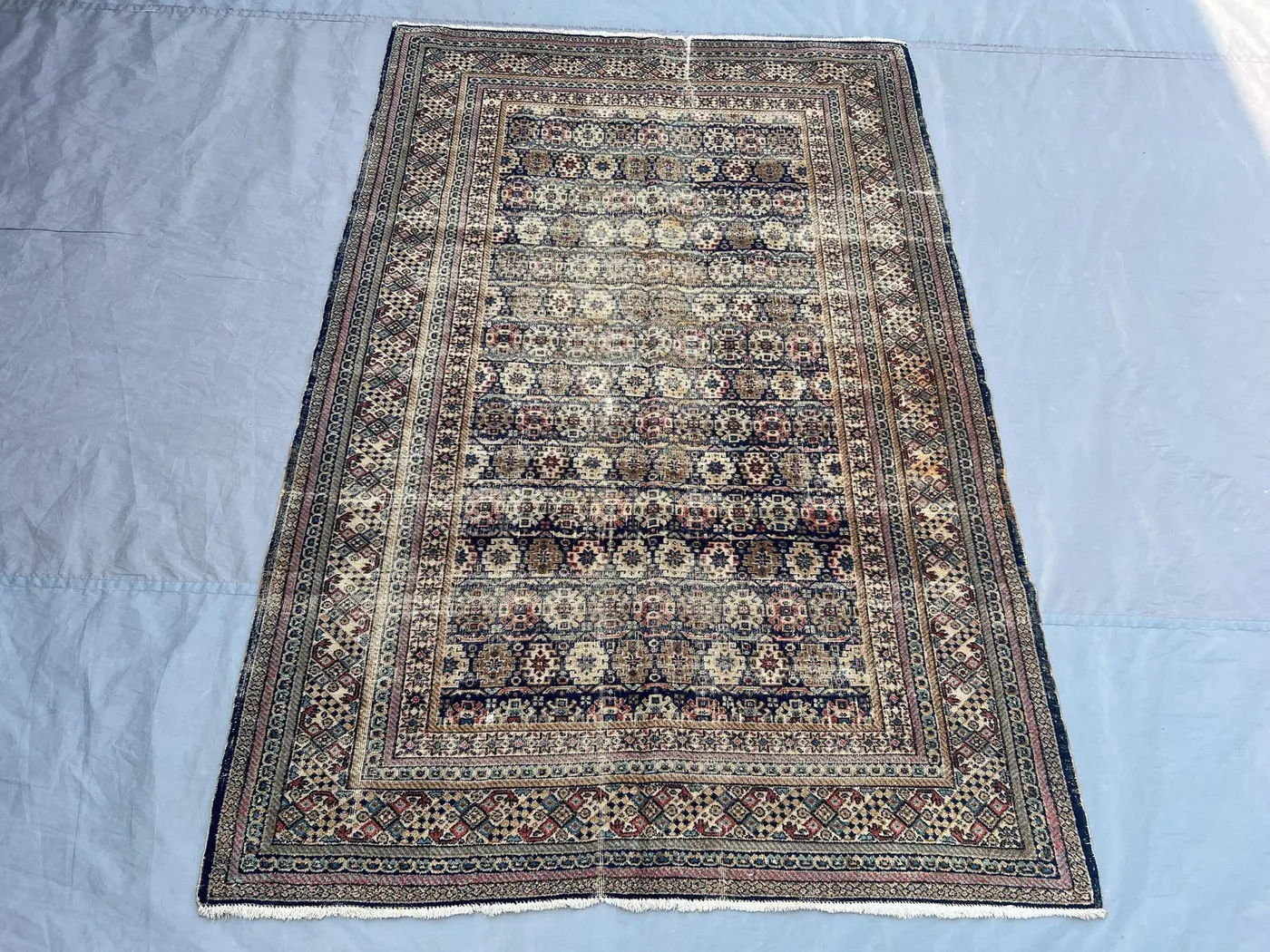 4 x 6 ft Turkish hand knotted vintage low pile rug geometric balochi design unique rug soft pile handmade oriental area rug | farmhouse rug