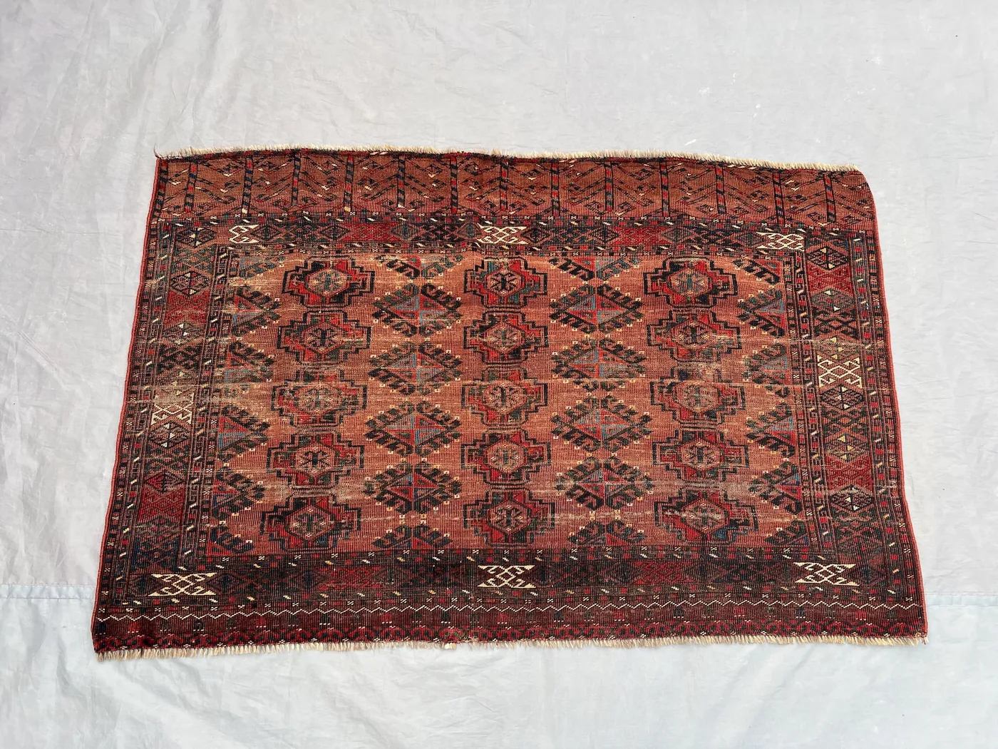 3 x 5 ft Afghan Hand Knotted Vintage Balochi Rug Low Pile Distressed Brown Red Tribal Wall Hanging One Of A Kind Rug | Bedroom decor