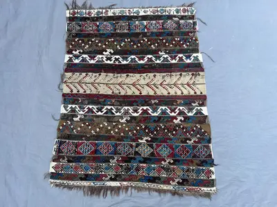 2.6 x 3.3 ft Afghan Sumak Kilim, Hand Woven Flat Weave Rug, Herat Tribal Multicolor Wool Carpet, Vintage One o