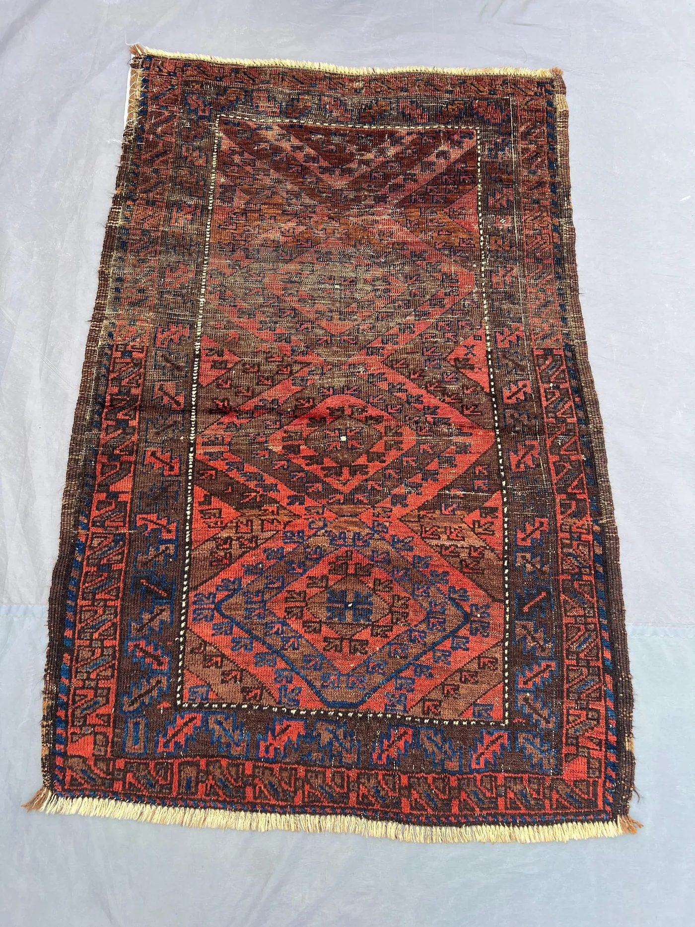 3 x 5 ft Afghan Baluchi Rug, Hand Knotted Wool rug Low Pile Distressed Tribal Design, Rare One of a Kind Vintage Rug | living room decor rug