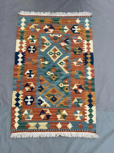 2 x 3 ft Afghan Hand-Woven Modern Flat Weave Rug, Unique Maimana Design, Luxury Area Decor | Living room & Bed