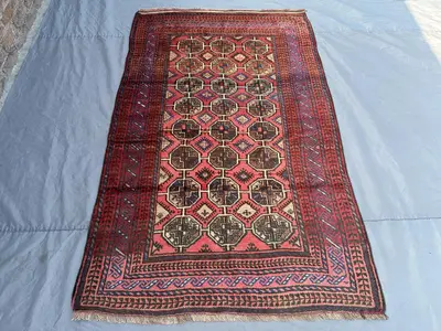 5x7 ft Vintage Afghan Hand Knotted Rug Turkoman Bokhara Dog Foot Design, Tribal rug Rare Oriental One of a Kin
