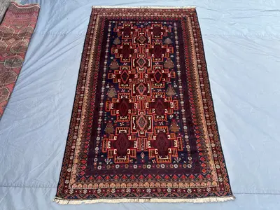 4x6 ft Vintage Afghan Hand Knotted Turkish Inspired Caucasian Geometric Design Tribal Wool rug One of a Kind O