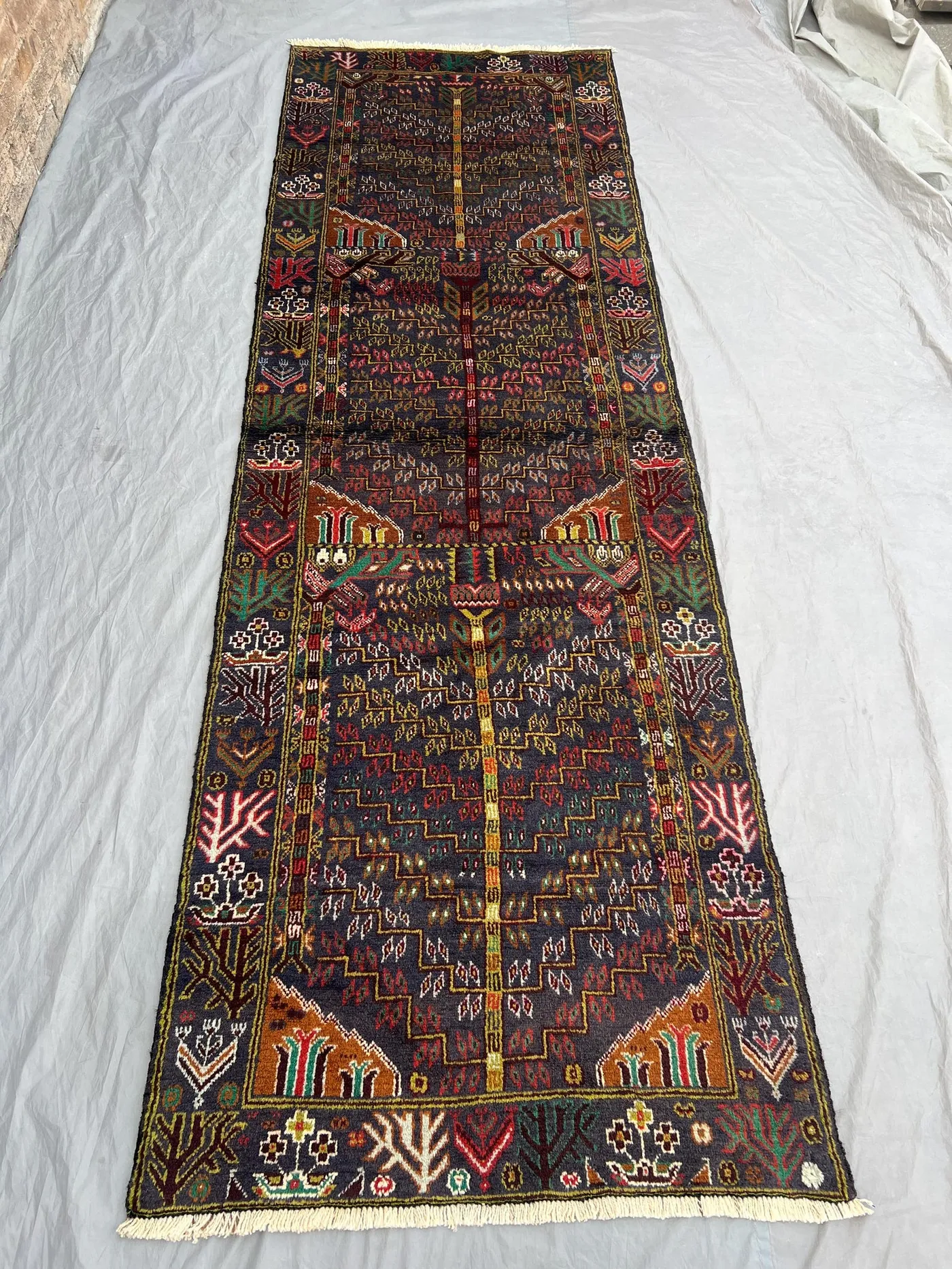 3 x 10 ft Afghan Hand-Knotted Vintage Pictorial Runner - Rare Soft Pile One-of-a-Kind Balochi Design, Wool Tribal Decor | Hallway decor rug