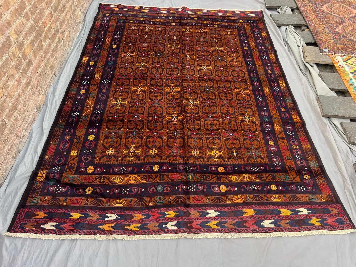 7 x 9'8 ft Vintage Afghan Baluchi Handmade Wool Rug, Rare Tribal Geometric Carpet, Oriental Nomadic Boho Area Rug, Top Quality Rug Decor